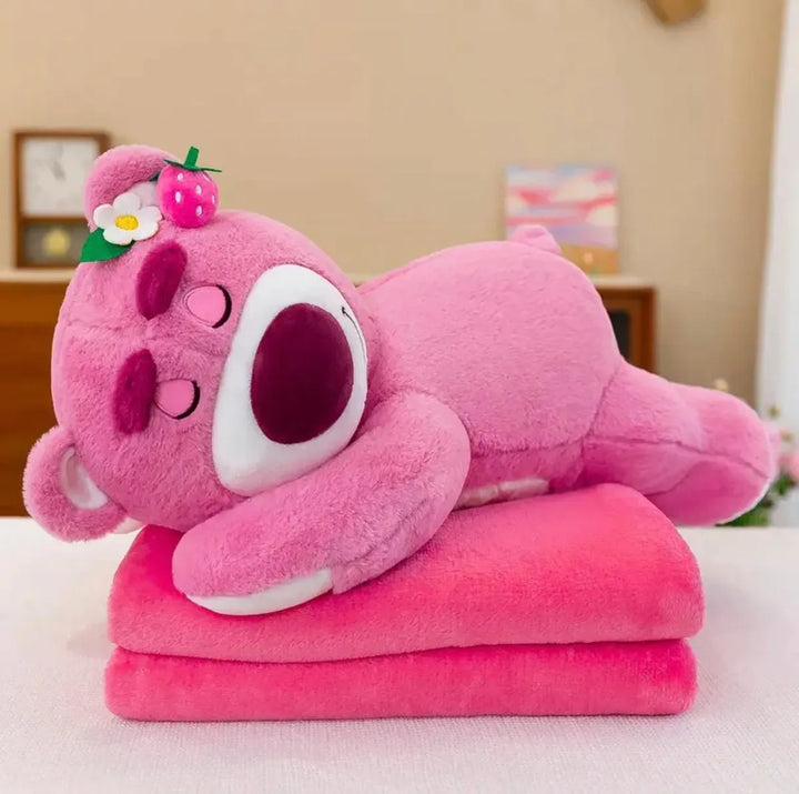 Peluche Lotso Acostado Con Cobija Viajera Suave Rosa