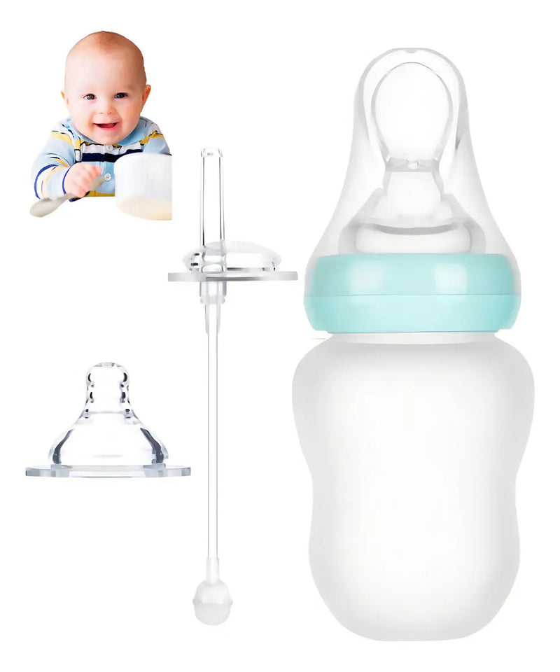 Tetero Biberón Contenedor Botella Cuchara Pitillo Chupo Silicona Grado Alimenticio Puré Compota Leche Jugo Agua Sin Ftalatos 180ml Infantíl Versatil Fácil Manipulación Resistente Alta Temperatura