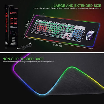 Mouse Pad Gamer Rgb Led 30x80cm Tapete Almohadilla Grande Negro