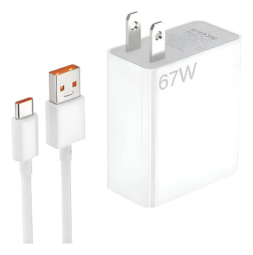 Cargador Celular Tipo C 67w Cable Carga Rápida Usb Teléfono Blanco