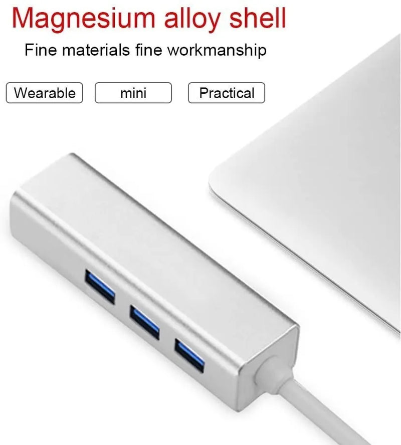 Adaptador De Red Tipo C A Rj45 Ethernet 3.0 + Hub 3.0 4en1