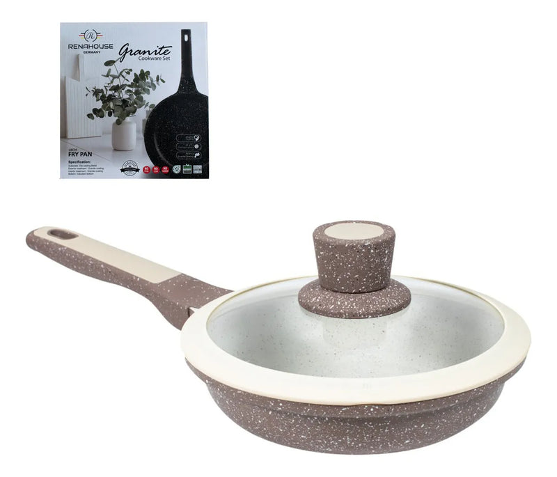 Sarten Renahouse Marmol Antiadherente 18cm Tapa Vidrio Color Marrón