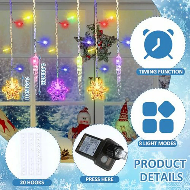 Luces Led Navideñas Vihose: Cortina De Copos De Nieve 23ft