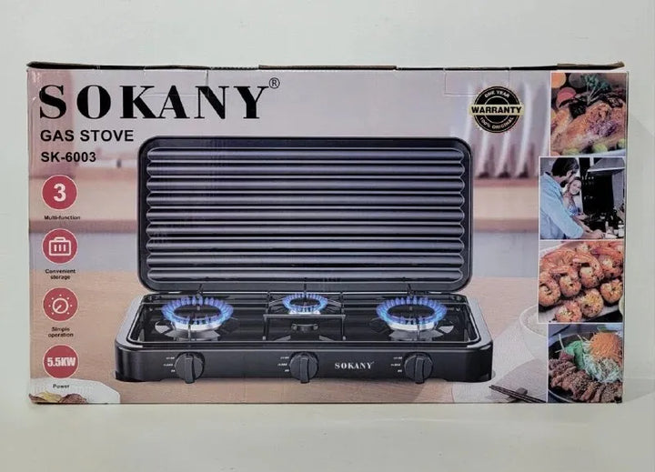 Estufa De Gas Sencilla 3 Boquillas Sk-6003 Sokany 5.5wk Negro