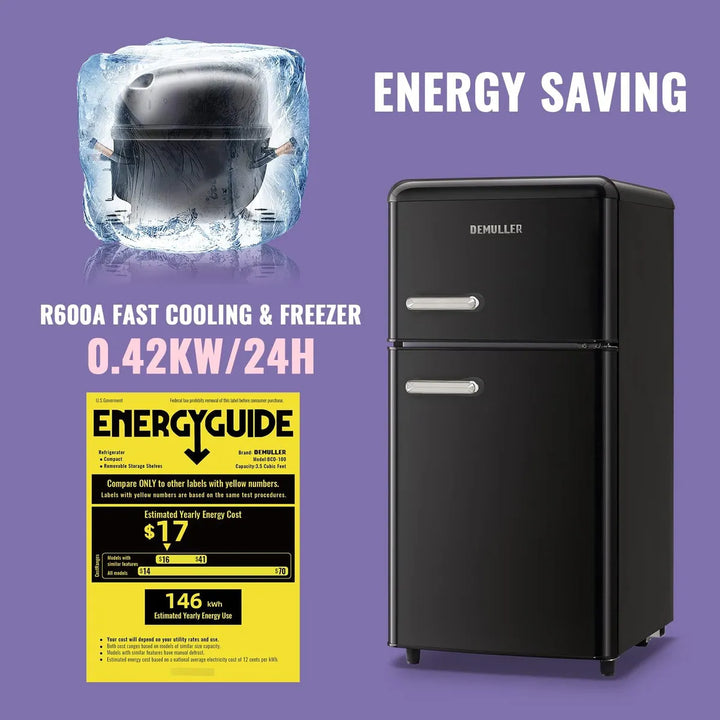 Mini Refrigerador 3.5 Pies Cúbicos Doble Puerta Negro