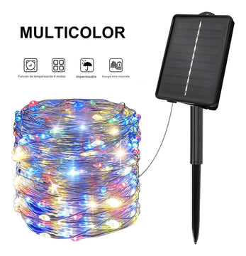 Luces Navideñas Multicolor Con Panel Solar - 21 Metros Azul Claro