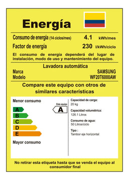 Lavadora Samsung 20kg Carga Frontal | Wf20t6000aw/co Blanco