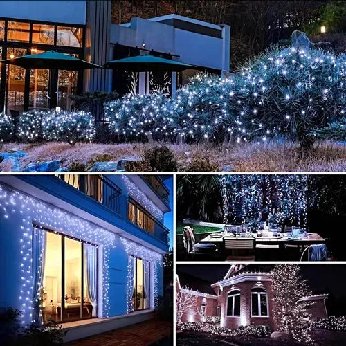 Luz Navideña Solar 100 Led 12mts Recargable Ip67 Blanca Blanco