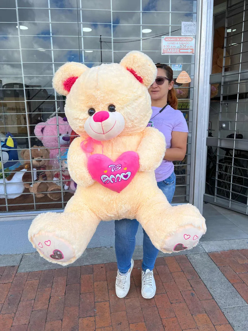 Oso Peluche Gigante 1.50cm Corazón +3 Globos +moño De Regalo Blanco