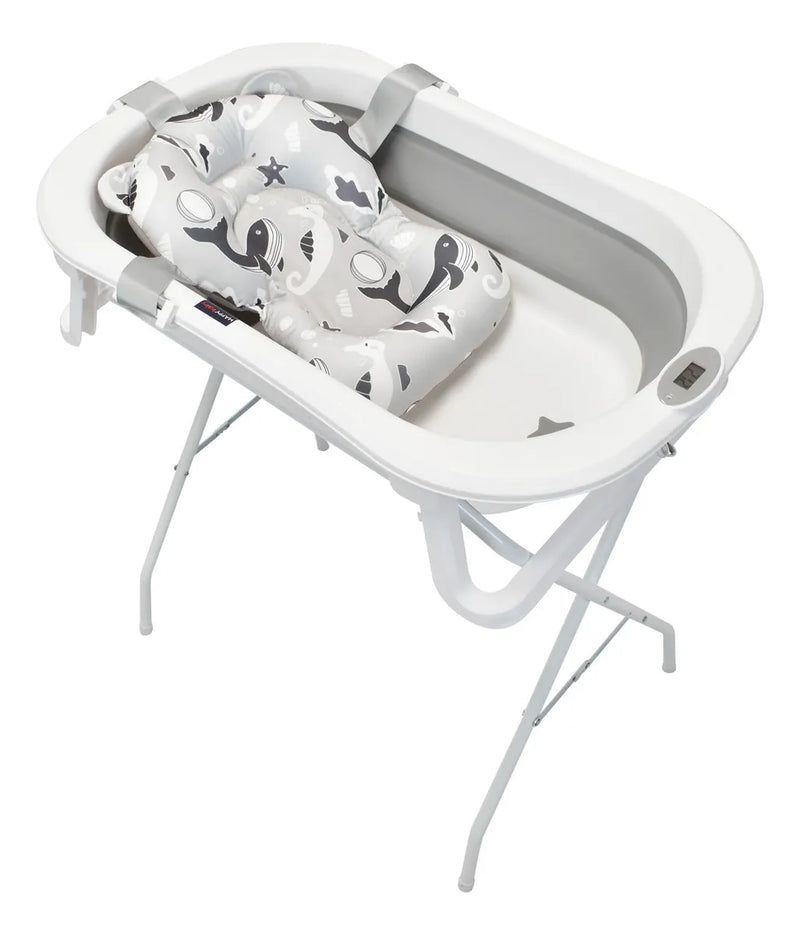 Bañera Plegable Con Soporte Y Cojín Stand Happy Baby Color Gris