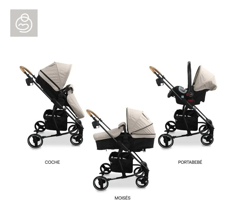 Coche Para Bebe Tipo Moises + Portabebe Prima Bebesit Beige