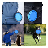 Plato De Goma Plegable Portátil De Mascotas Perro Y Gato Color Azul