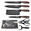 Set Cuchillos 6 Piezas Profesional Cocina Diseño Relieve Negro