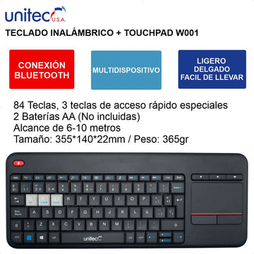 Teclado Inalámbrico Con Touchpad W001 Unitec Teclado Negro Idioma Qwerty