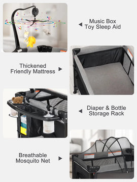 Biusikan Cuna Para Bebe, Empacar Y Jugar Con Moises, Cama De