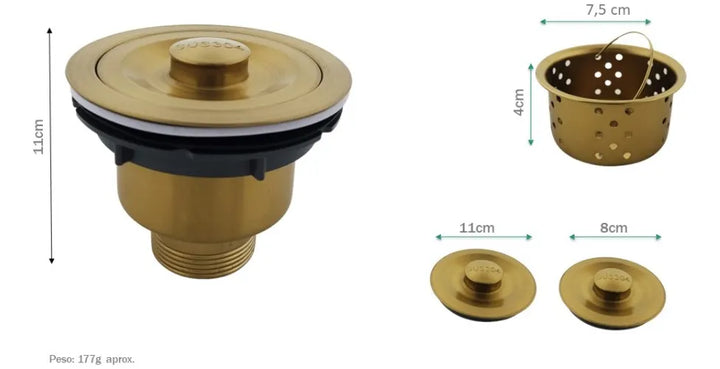 Desague Canastilla Para Lavaplatos Acero Inoxidable Dorado Dorado Cepillado