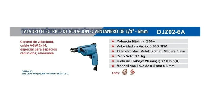 Taladro Eléctrico De Rotación De 1/4 - 6mm Dongcheng Azul Acero 60hz