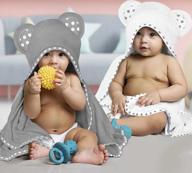 Juego De 2 Toallas De Bebe Con Capucha, Color Blanco Y Gris,