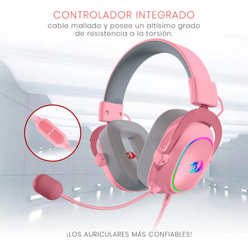 Auriculares gamer Redragon Gamer Zeus X H510-RGB rosa con luz LED