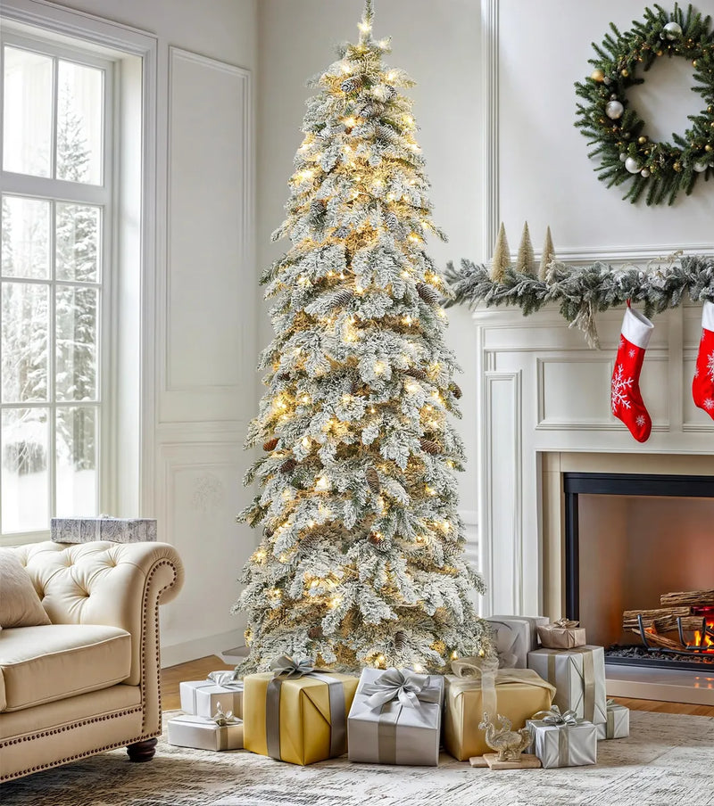 Dwvo Arbol De Navidad Artificial De Abeto Delgado Preilumina