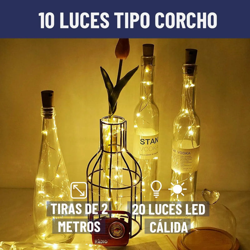 Luces Led Guirnalda Con Corcho Botella Hada X10 Unidades Calida