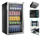 Refrigerador Y Nevera De Bebidas, Minibar Cap 120 Latas Acero Inoxidable Y Negro