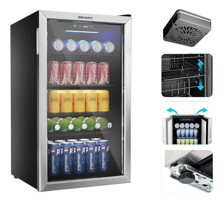 Refrigerador Y Nevera De Bebidas, Minibar Cap 120 Latas Acero Inoxidable Y Negro