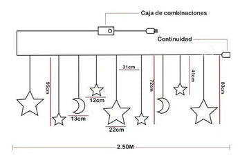 Extensión Luces Led Estrella Lunas 2.50m Decoración Navideña