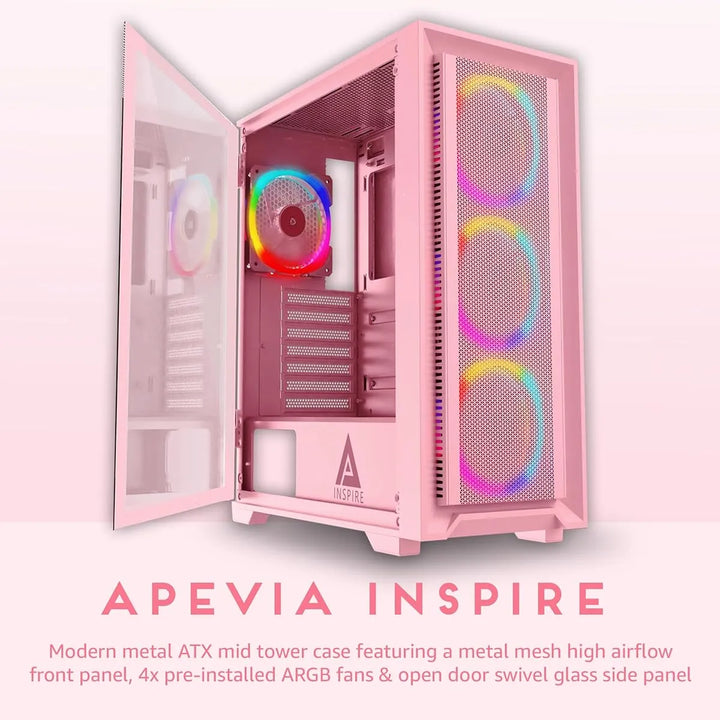 Caja Pc Apevia Inspire-pk Rosa Atx Con 4 Ventiladores Argb