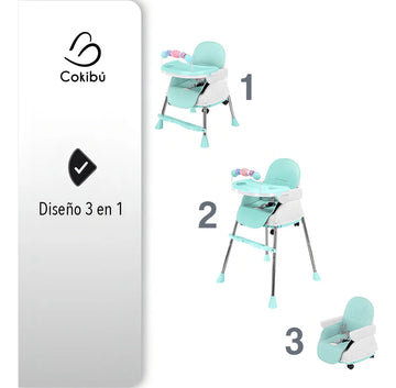 Silla De Bebé Para Comer 3 En 1 Color Menta Color Agua Liso