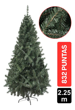 Arbol De Navidad Montañes 2.25m 832 Puntas Gio Home Pino Navideño Look Natural Base Metalica Artificial Para Decoracion Con Bolas Adornos Extension Cintas Bombillos Botas Campanas Luces Estrella Noel