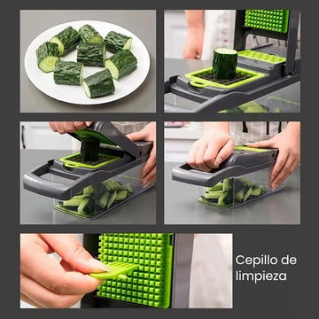Mandolina Picatodo Multifuncional Para Verduras Y Frutas Color Gris con Verde