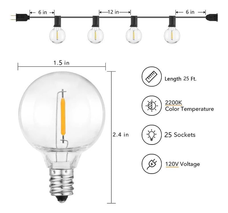 Guirnalda Extensión Luces Led Exterior 7,6m 25 Bombillos Amarillo