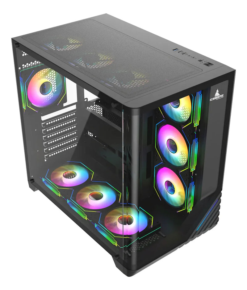 Gabinete Gamer Iceberg Crystal Wave L 7 Ventiladores Argb Negro