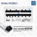 Fuente De Poder 1000w Atx 3.1, Pcie 5.1, 80+ Gold Vetroo Blanco