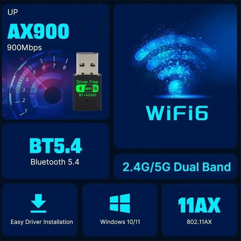 Adaptador Wifi Usb Tarjeta Red Pc 6g 5g Ax 900 Bluetooth 5.3