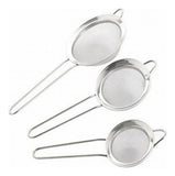 Colador De Jugos Metalico Utensilio De Cocina Pack X3 Plateado