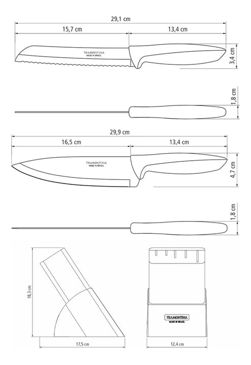 Cuchillos Tramontina Plenus en Acero Inoxidable y Polipropileno Negro 6 Piezas
