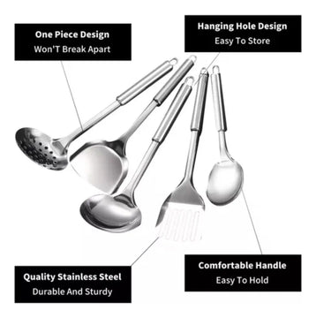 Juego De Utensilios De Cocina De Acero Inoxidable, 5 Piezas Plateado