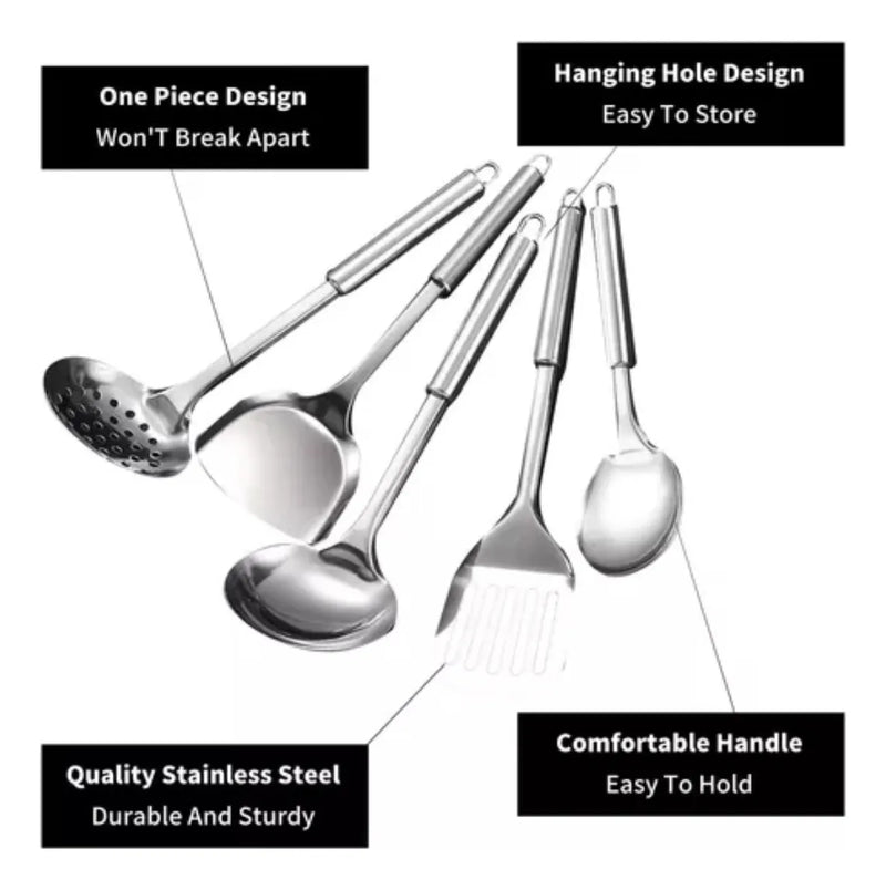 Juego De Utensilios De Cocina De Acero Inoxidable, 5 Piezas Plateado