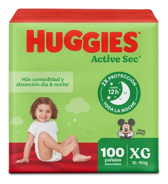 Pañales Huggies Activ Sec4 100u Extra Grande (xg) Sin Género