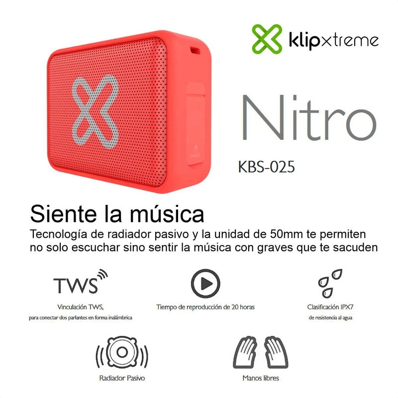 Parlante Bt Portátil Impermeable Klip Xtreme Kbs-025or Nitro Naranja