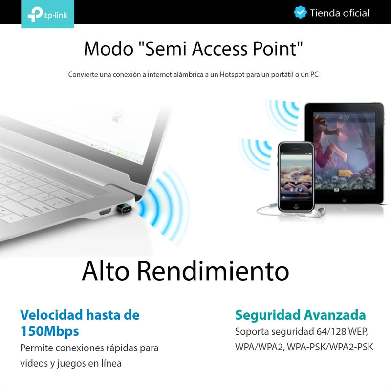 Tp-link, Tarjeta De Red Usb Nano Wifi 150mbps, Tl-wn725n