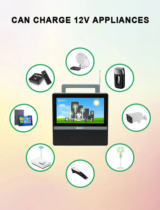Televisor Portátil Recargable Solar Con Bombillos Gd 8088