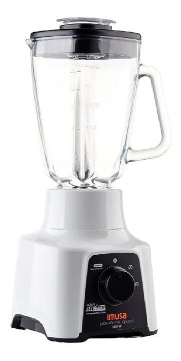 Licuadora Imusa Powermix Glass 1,25 L blanca con vaso de vidrio