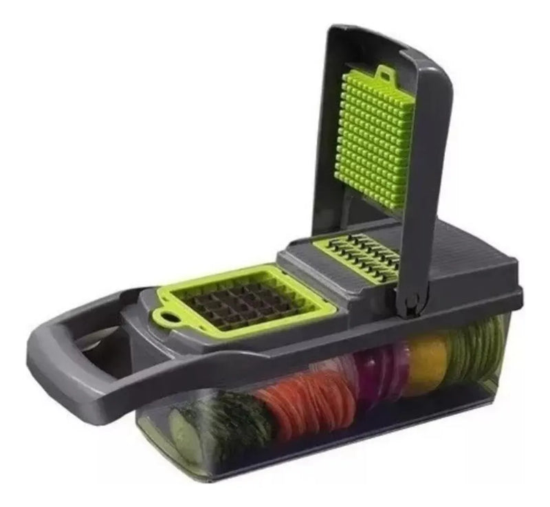 Mandolina Picatodo Multifuncional Para Verduras Y Frutas Color Gris con Verde