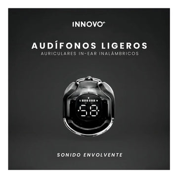 Audífonos Innovo PodsPRO Bluetooth Inalámbricos Negro con Micrófono y Luz LED
