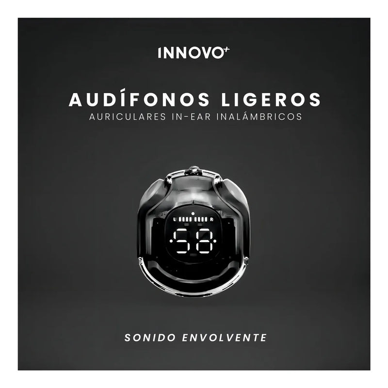 Audífonos Innovo PodsPRO Bluetooth Inalámbricos Negro con Micrófono y Luz LED