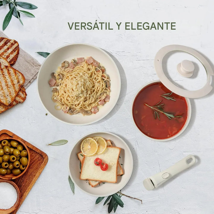 Juego De Ollas, Sartenes Antiadherentes, Cerámica No Tóxicos Crema