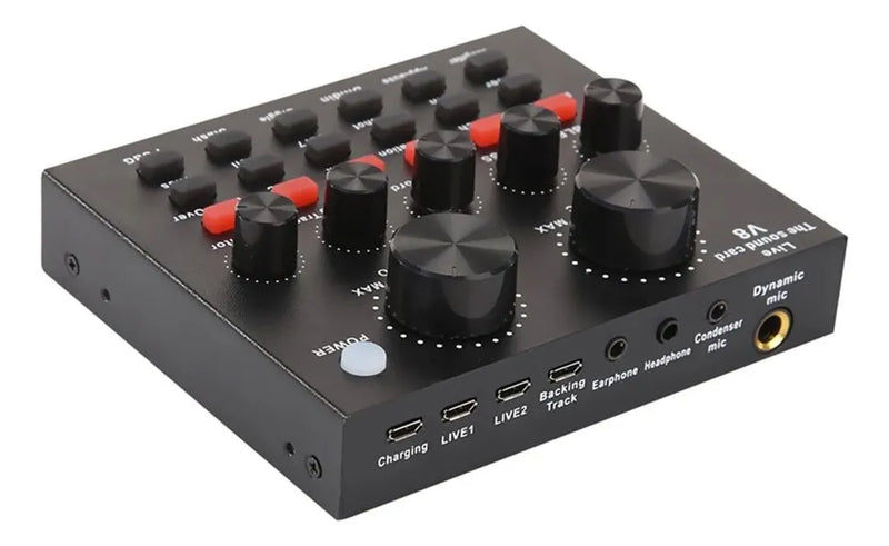 Kit Micrófono Profesional De Condensador + Tarjeta Sonido V8 Negro